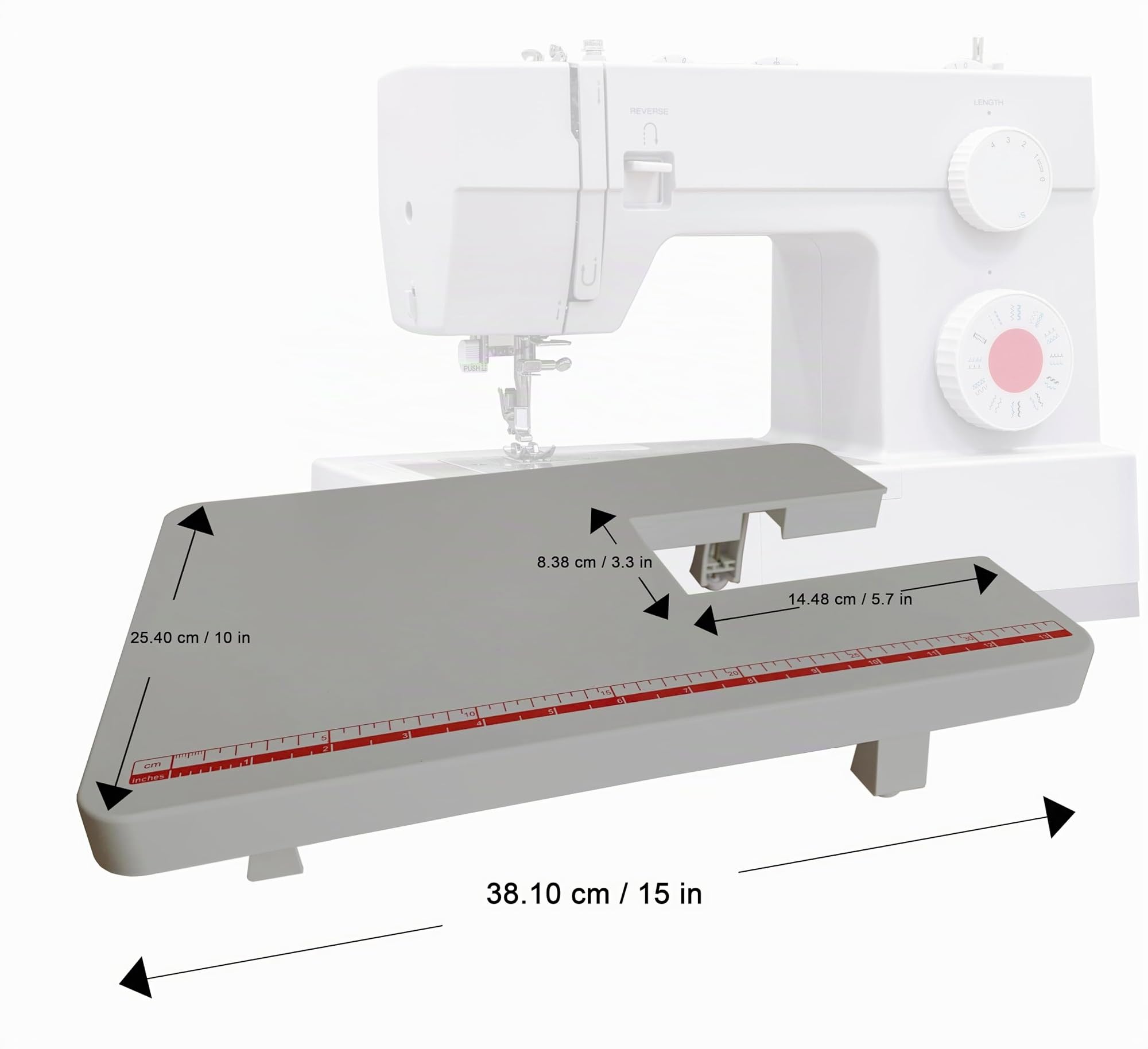 StitchTech Table d'extension pour machines à coudre Singer 44S, 4411, 4423, 4432, 4452, 5511, 5523, 5532, 6335 - Gris