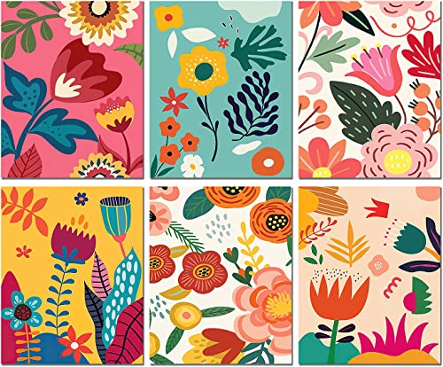 Mooxo Abstract Flower Market Colorful Aesthetic Posters Canvas Wall Art Prints For Preppy Room Decor, Flowers Bedroom College Dorm Gallery Set, Set Of 6-(8 Inch X10 Unframed) #TOP5