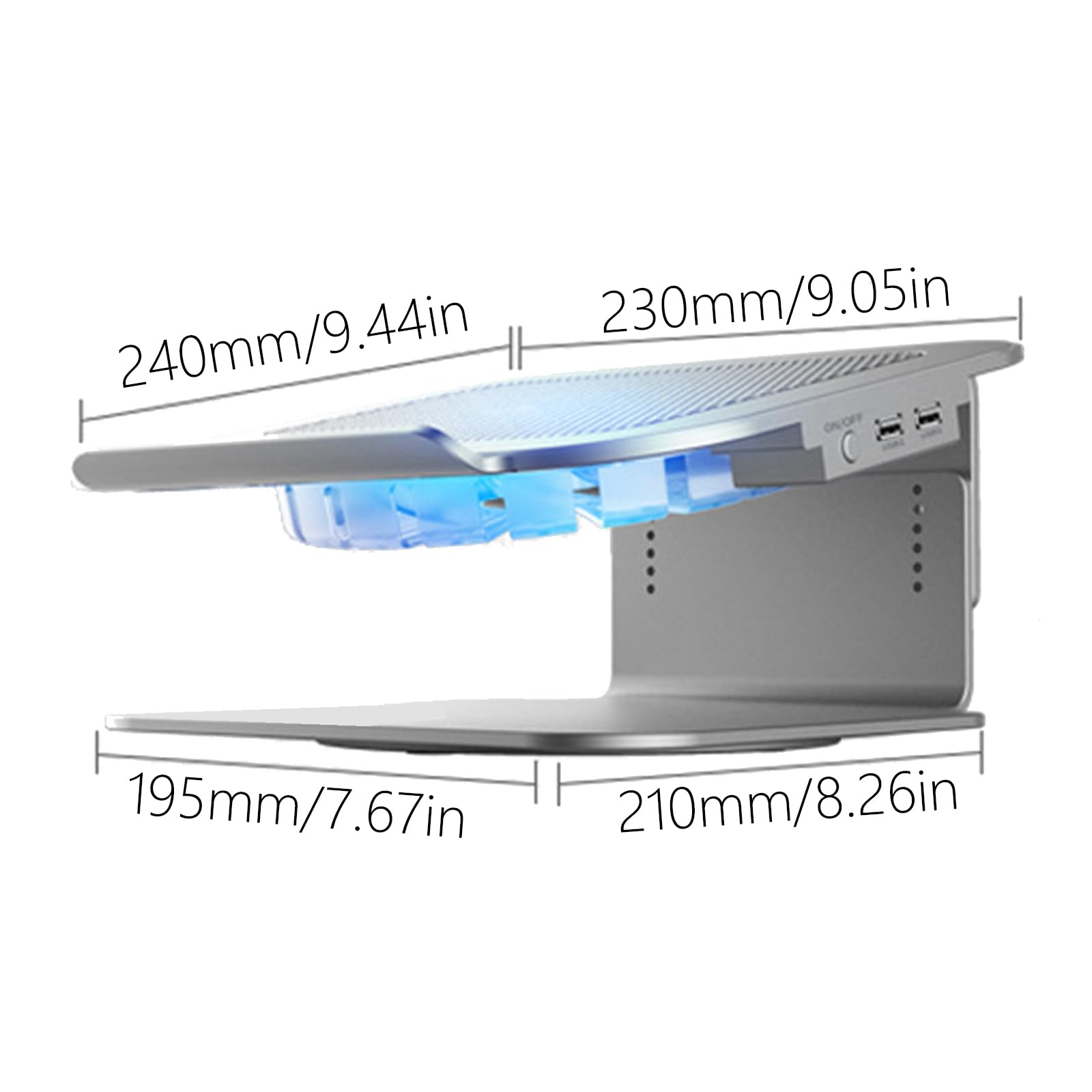 Supporto per tablet, cuscinetto refrigerante portatile in lega, regolabile in altezza con 2 porte USB per uso e ufficio, base antiscivolo per laptop