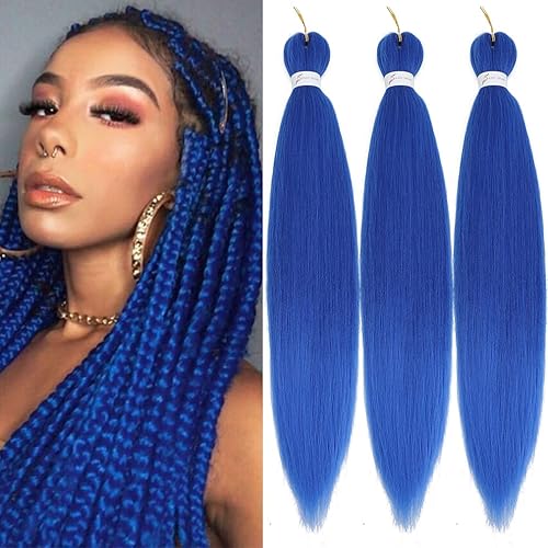 Easy Braid - Cabello de trenzado azul preestirado de 26 pulgadas, paquete de 3 paquetes para trenzas de ganchillo con textura Yaki, ajuste al agua,