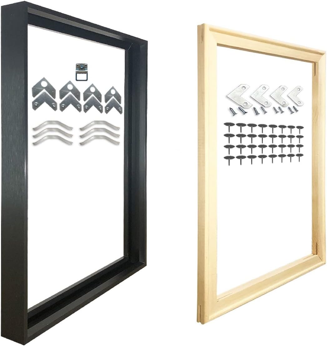 Unassembled Floating Frames Kit for Painting Art Poster Picture Canvas Diamond Painting - Wood Inner Frame and Metal Outer Frame,50×70cm/19.68"×27.56"
