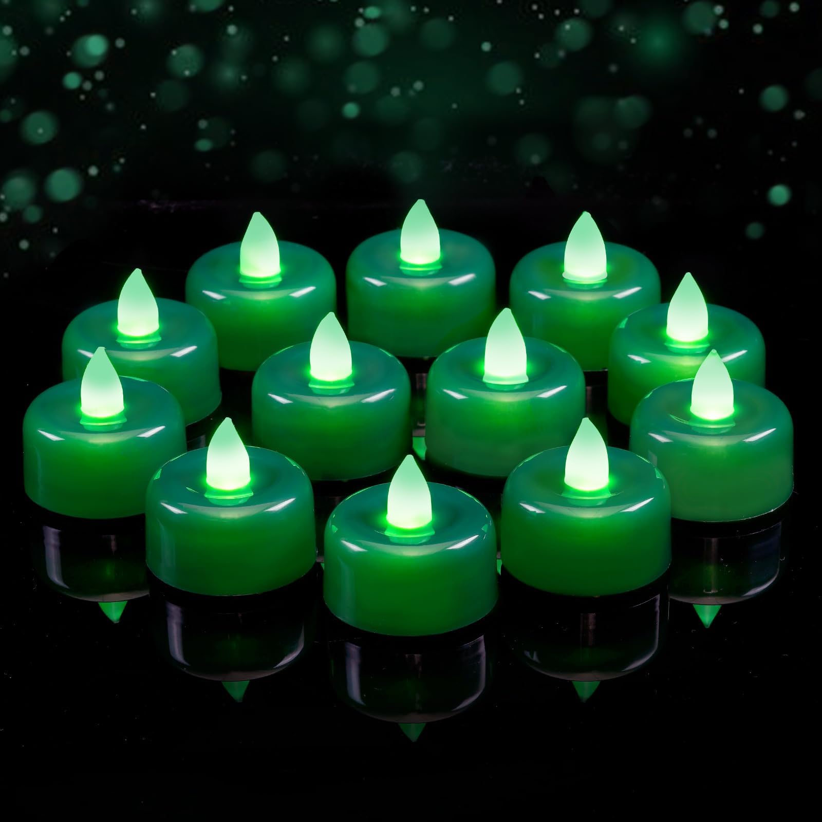 AMAGIC 12 Pack Green Colour Flameless Candles Battery Tea Lights Electric