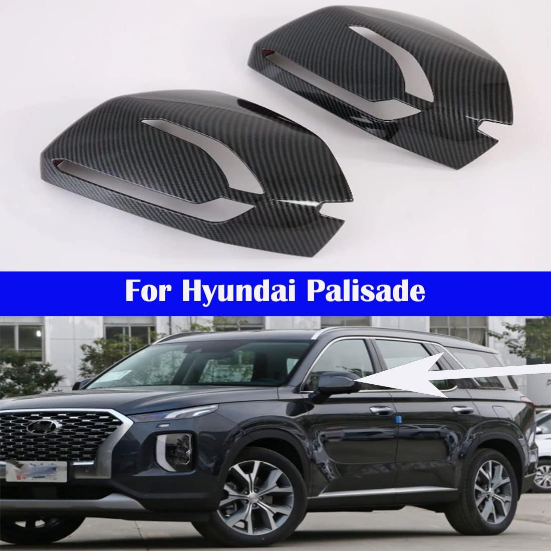 Car interior trim strip modified carbon fiber trim strip For Palisade 2020-2021-2022-2023 (2 Mirror cover trim Carbon fiber)
