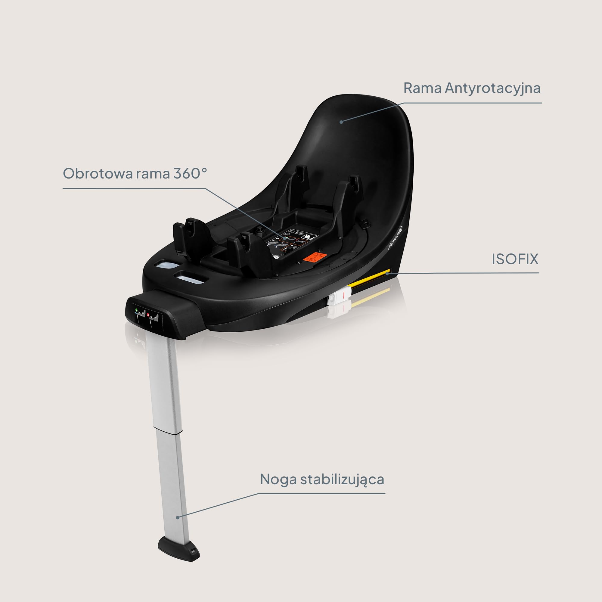 LIONELO MOXIE i-Size Base Baza do Fotelika Samochodowego Moxie i-Size, Montaż ISOFIX i Nogi Stabilizacyjnej, Montaż Zatrzaskowy, Wskaźnik Prawidłowej Instalacji