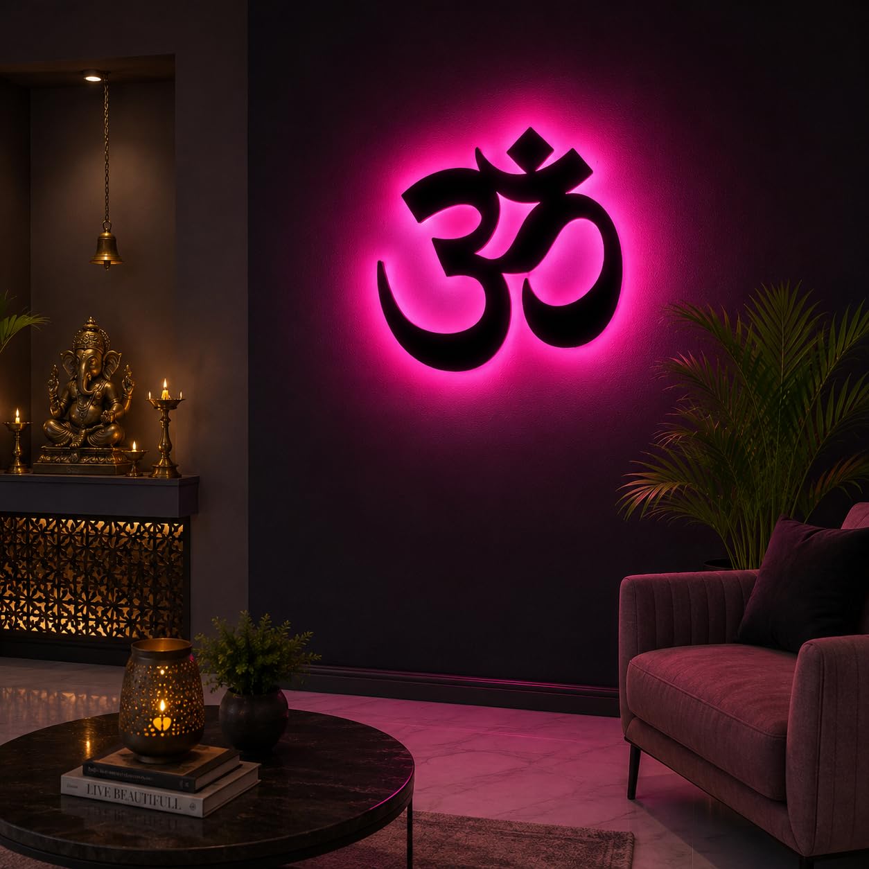 Om LED Wall Light 18W, 10 Inch Colour Changing Acrylic Backlit Lamp for Pooja Room, Mandir, Living Room, Entrance & Home Temple Decoration, Spiritual Wall Décor-image-45