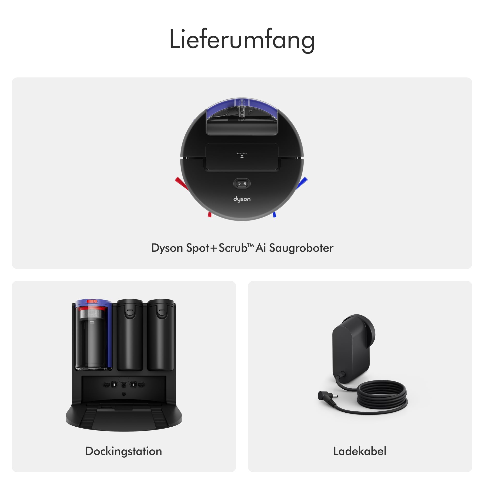 Dyson Spot+Scrub™ AI Nass- und Trocken-Roboterstaubsauger Selbstentleerung Selbstreinigende Nasswalze 4-fache Teppich-Saugkraft KI-Fleckenentfernung Schwarz/Blau