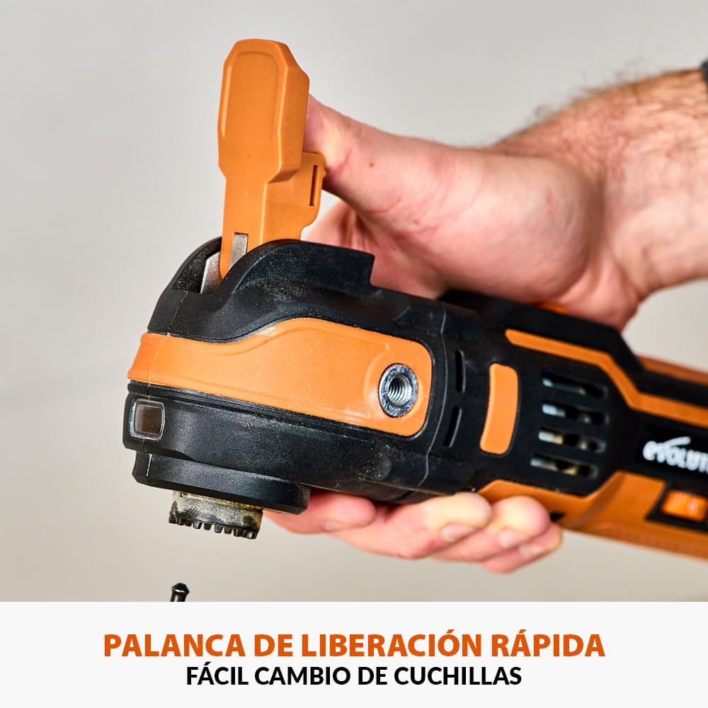 Evolution Power Tools R18MLT-Li Multiherramienta Inalámbrica Con Batería EXT De Iones De Litio De 18 V, Multiusos Y Multimaterial Para Cortar, Moldear, Raspar Y Lijar | Batería No Incluida