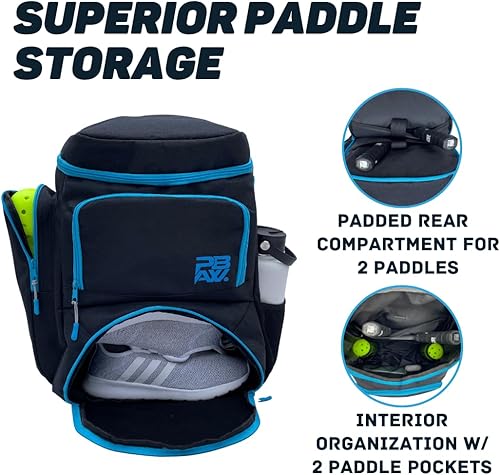 Miniatura 5 de Mochila de pickleball para hombres y mujeres se adapta a 2 a 4 palas compartimento para zapatos gancho para cerca bolsillos de almacenamiento para 2