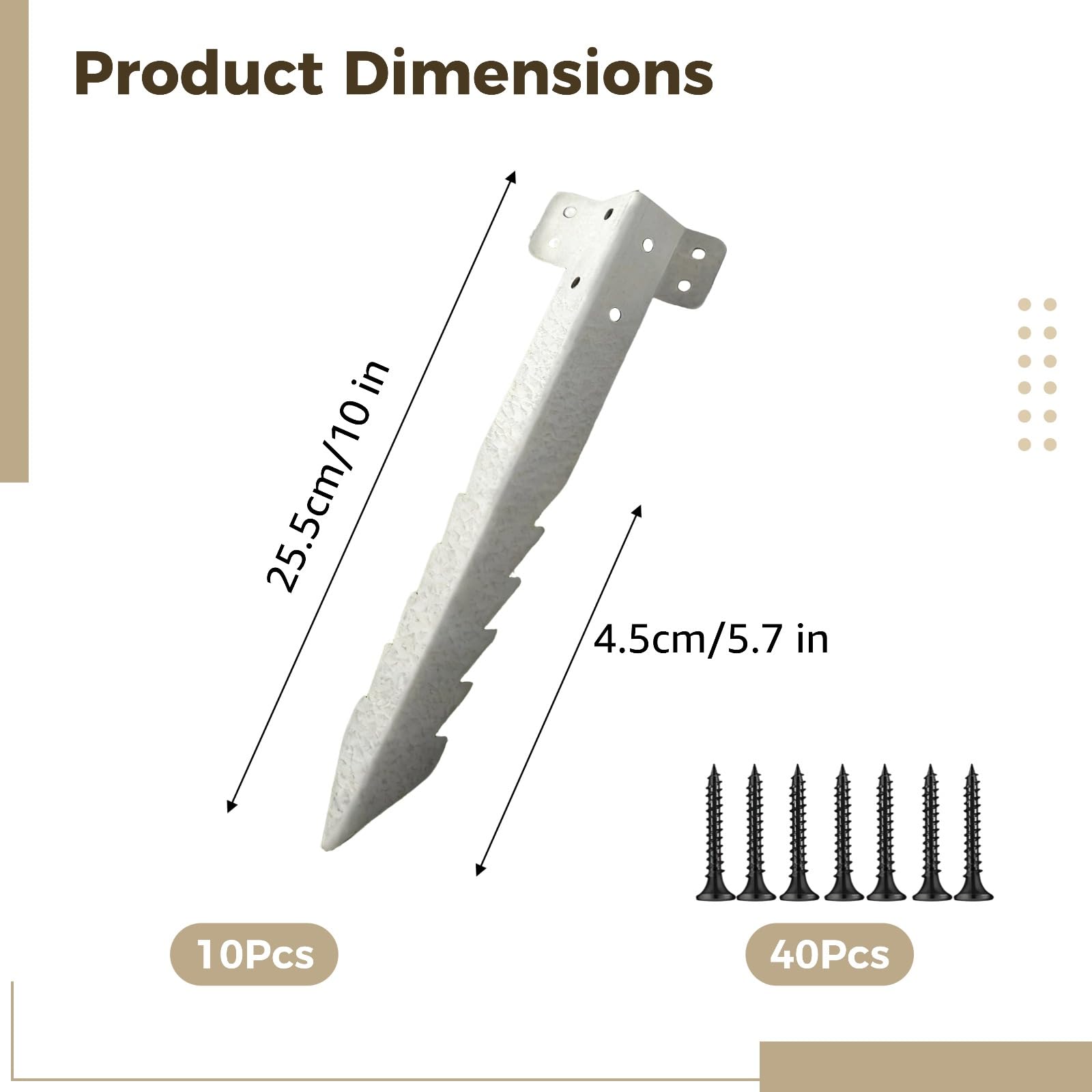 10 pièces supports pour traverses de chemin de fer, piquets de jardin métalliques 10 x 5,7 in en acier galvanisé, contre la rouille et la corrosion, bordure d'allée robuste avec vis pour pose simple