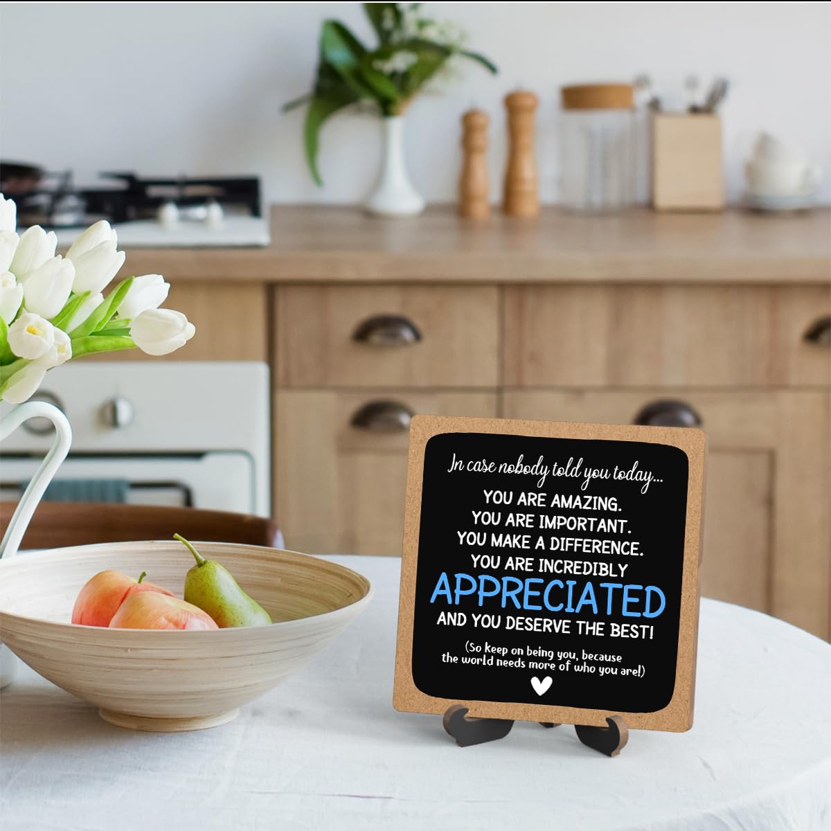 Thank You Wood Sign With Stand - 4x4 Inch Appreciation Desk Decor