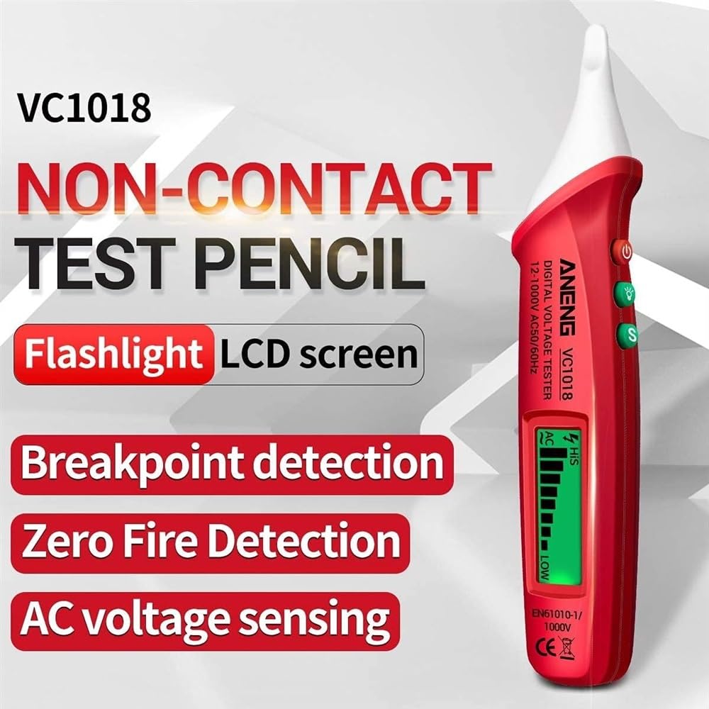 Testeur de tension numérique LCD sans contact 12 V-1000 V Testeur de stylo multifonctionnel Détecteur de tension AC/DC Crayon de test de batterie de continuité électrique avec alarme sonore et lumineu