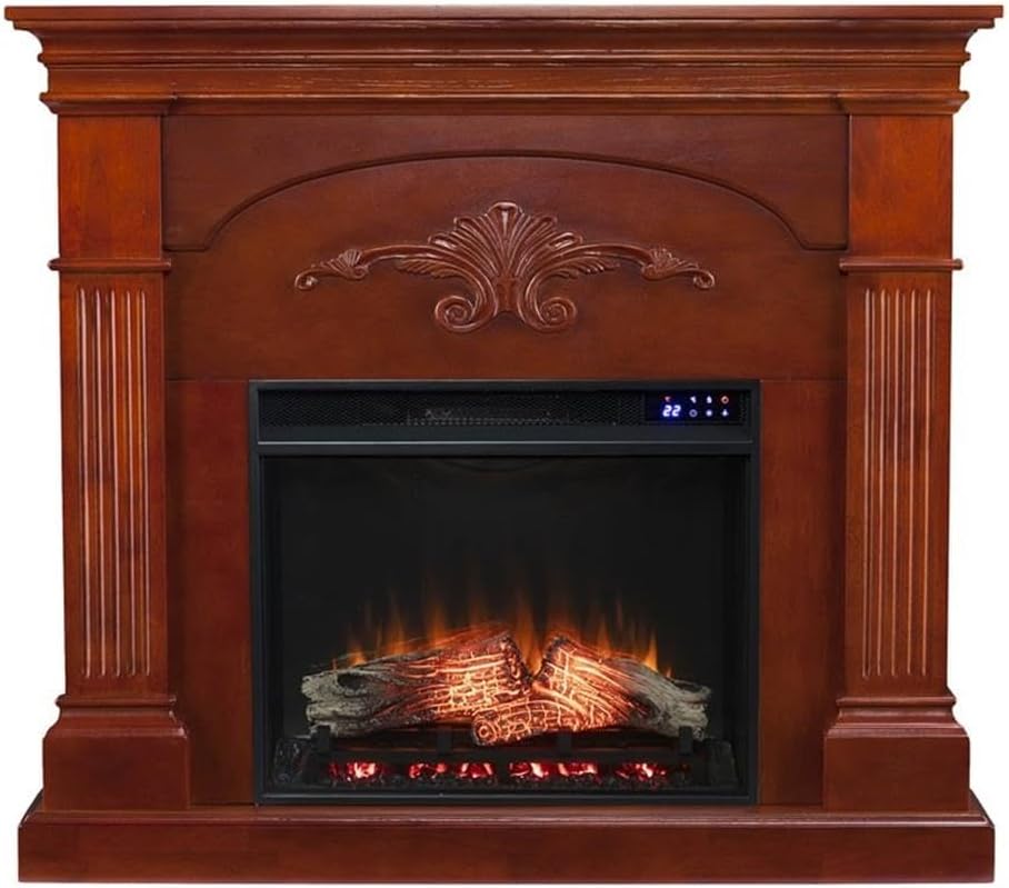 Pemberly Row Traditional Touch Screen Electric Fireplace in Mahogany