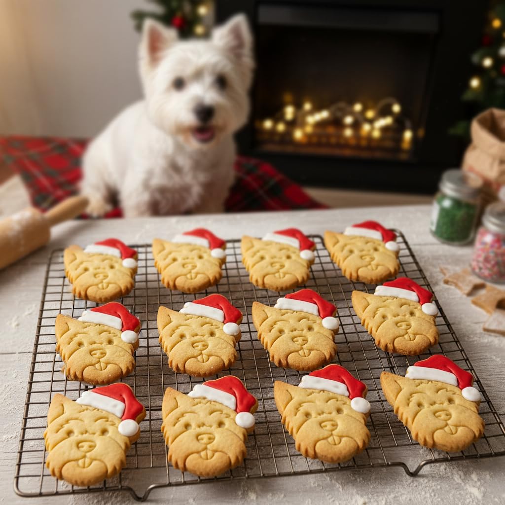 BAKERLOGY West Highland White Terrier with Christmas Hat Cookie Cutter – Cute Westie Dog Biscuit Cutter for Festive Baking, Holiday Cookies, and Pet Lover Treats