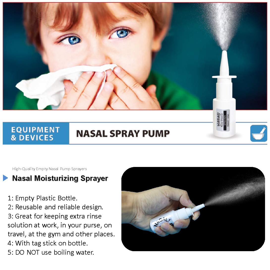 Lot de 2 pots Neti – |2 bouteilles + 4 buses| +pulvérisateur nasal (flacon uniquement) – 300 ml – Kit de rinçage pour sinus –Nettoyant pour le nez et irrigation des sinus –Pulvérisateur nasal bloqué