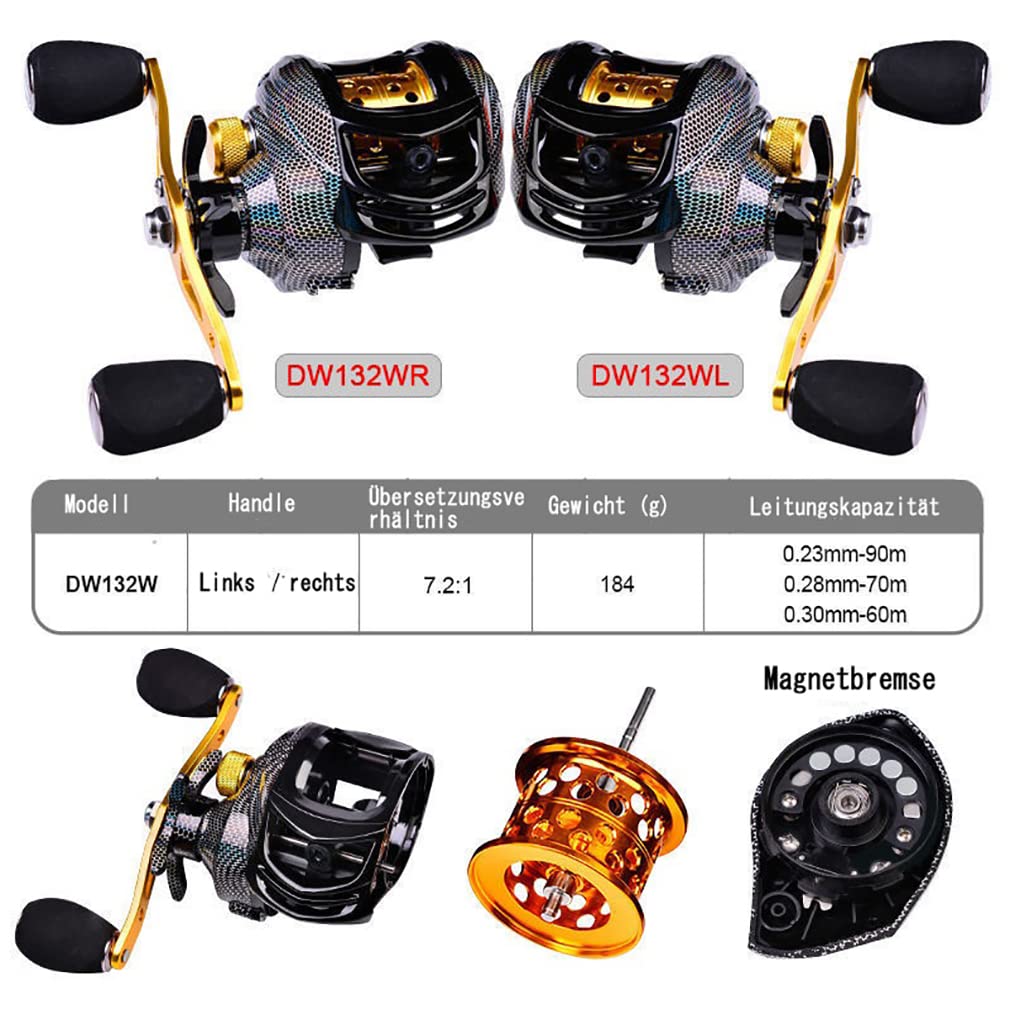 Bunte Baitcasting Angelrolle 7.2:1 Übersetzungs 10 Magnetbremssystem Fischerei-Rollen,für Süßwasser Salzwasser,Alle Rostfreien Stahllager,verträumte Farbe,stark Und Leicht-Cc-deep Wheel||Left