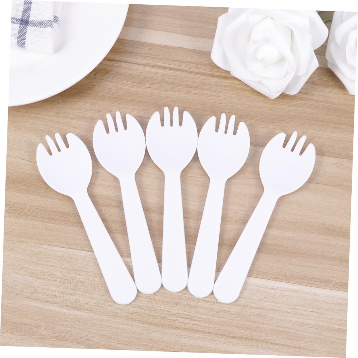 100pcs 2-in-1 Plastic Sporks Square Head Dessert Spoons Mini Fruit Forks Outdoor Multifunctional Spoon Silverware Forks for Buffet