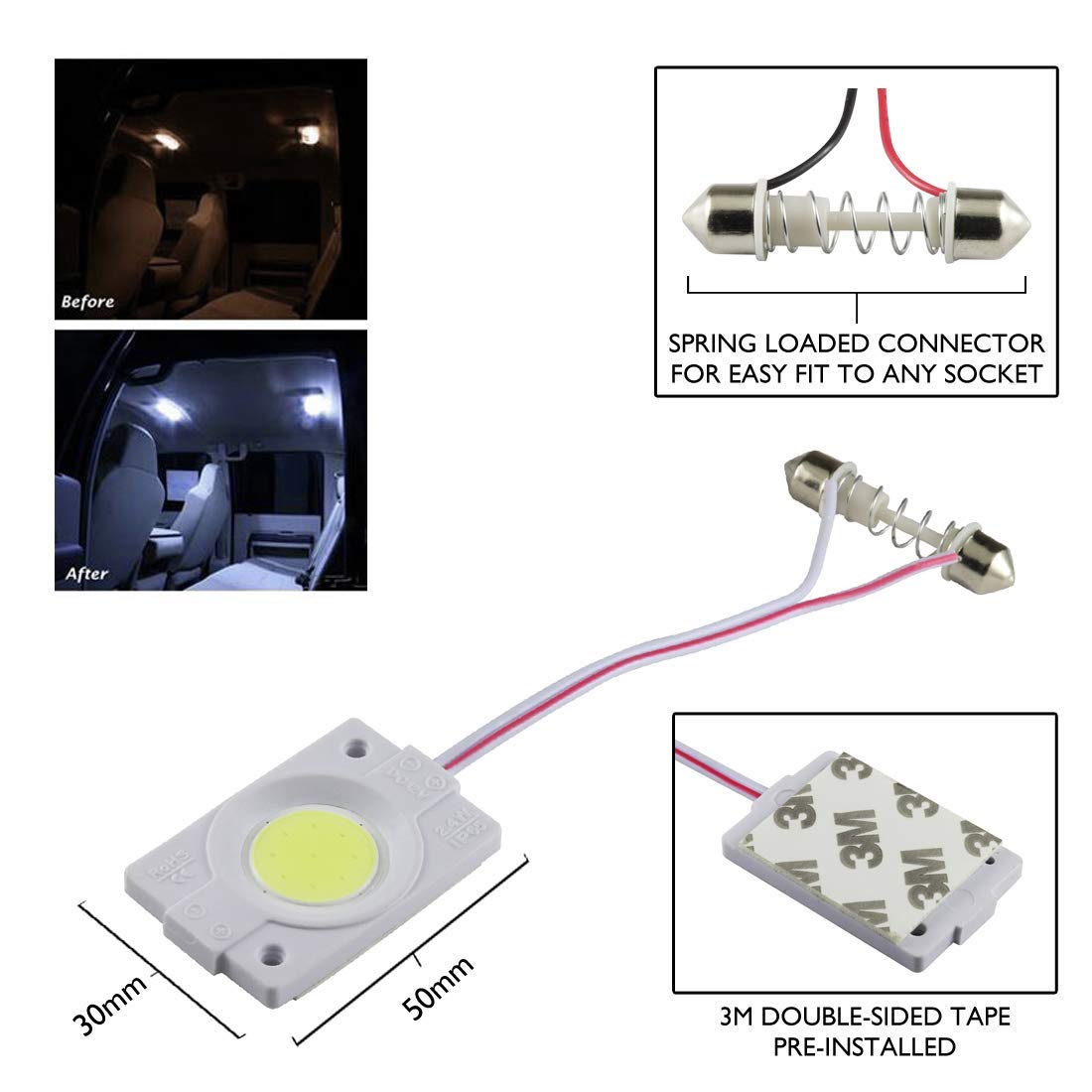 CLOUDSALE 12V 2.4W COB LED Interior Car Dome Light (White) - Image 2 thumbnail
