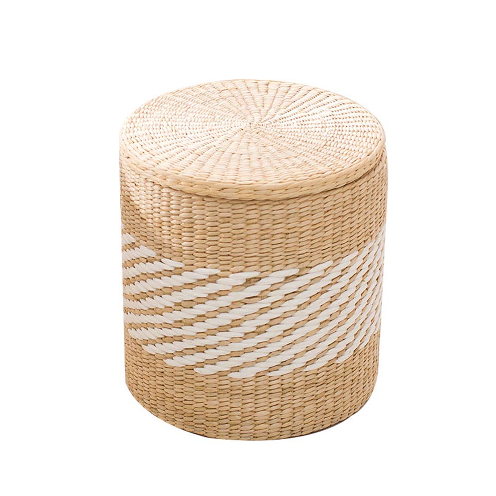 Rattan-Hocker mit Stauraum, rund, für Sommer und Make-up