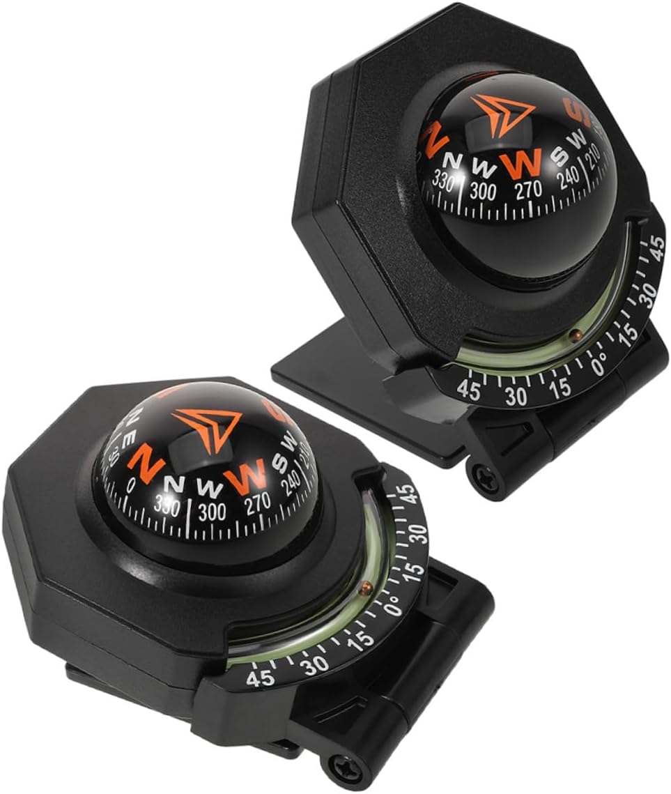 2pcs Auto Dashboard Compass and Inclinometer Ball for Car and Boat Navigation, High Precision Surface Mount Automotive Compass Suitable for Vehicle and Marine Use