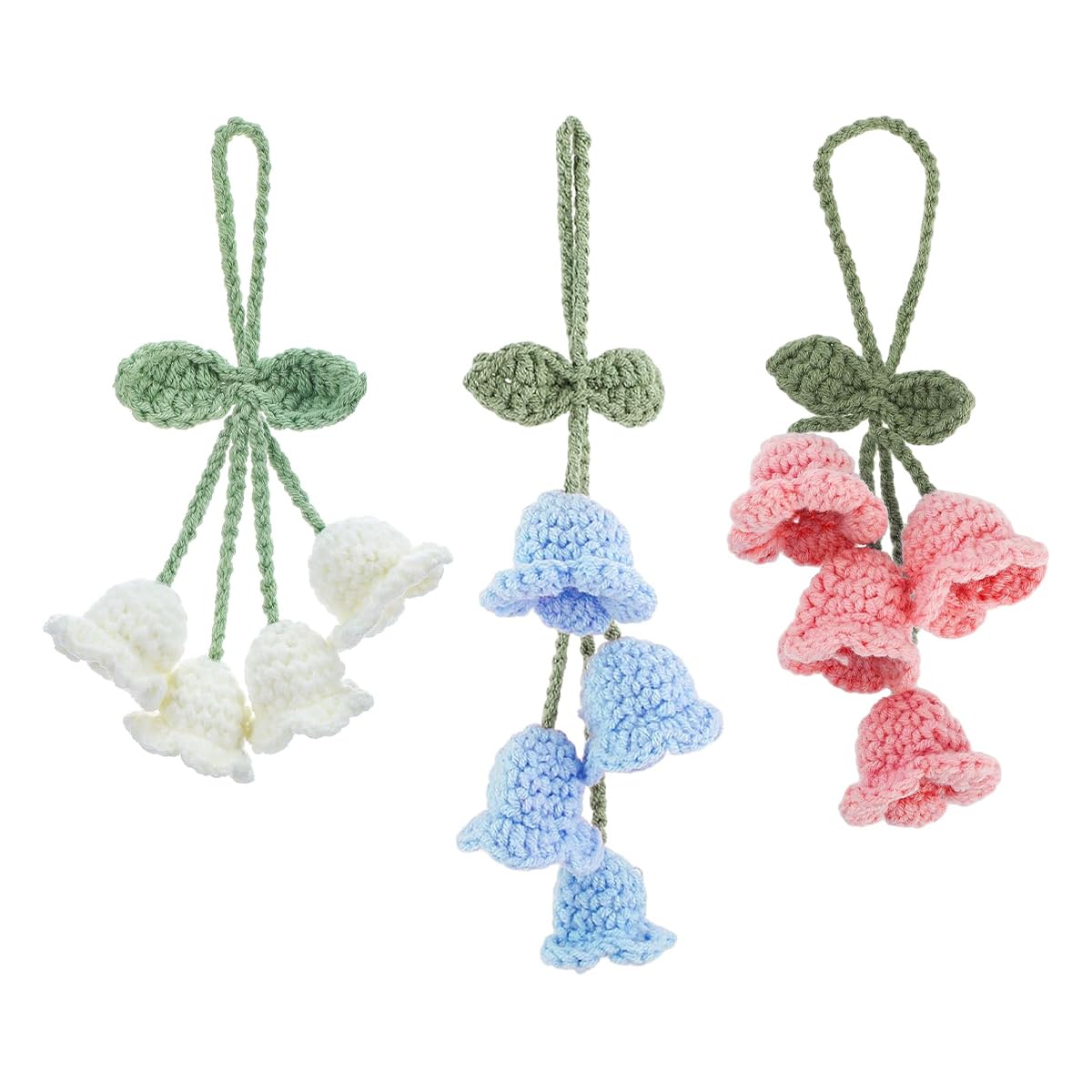Muiltvoe 3Pcs Crochet Bluebell Flower Pendant Hand Knitted Car Pendant
