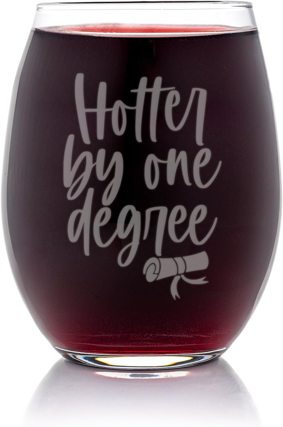 Hotter by One Degree Stemless Wine Glass - Graduation Gift for College or Masters Students - 2 Glasses