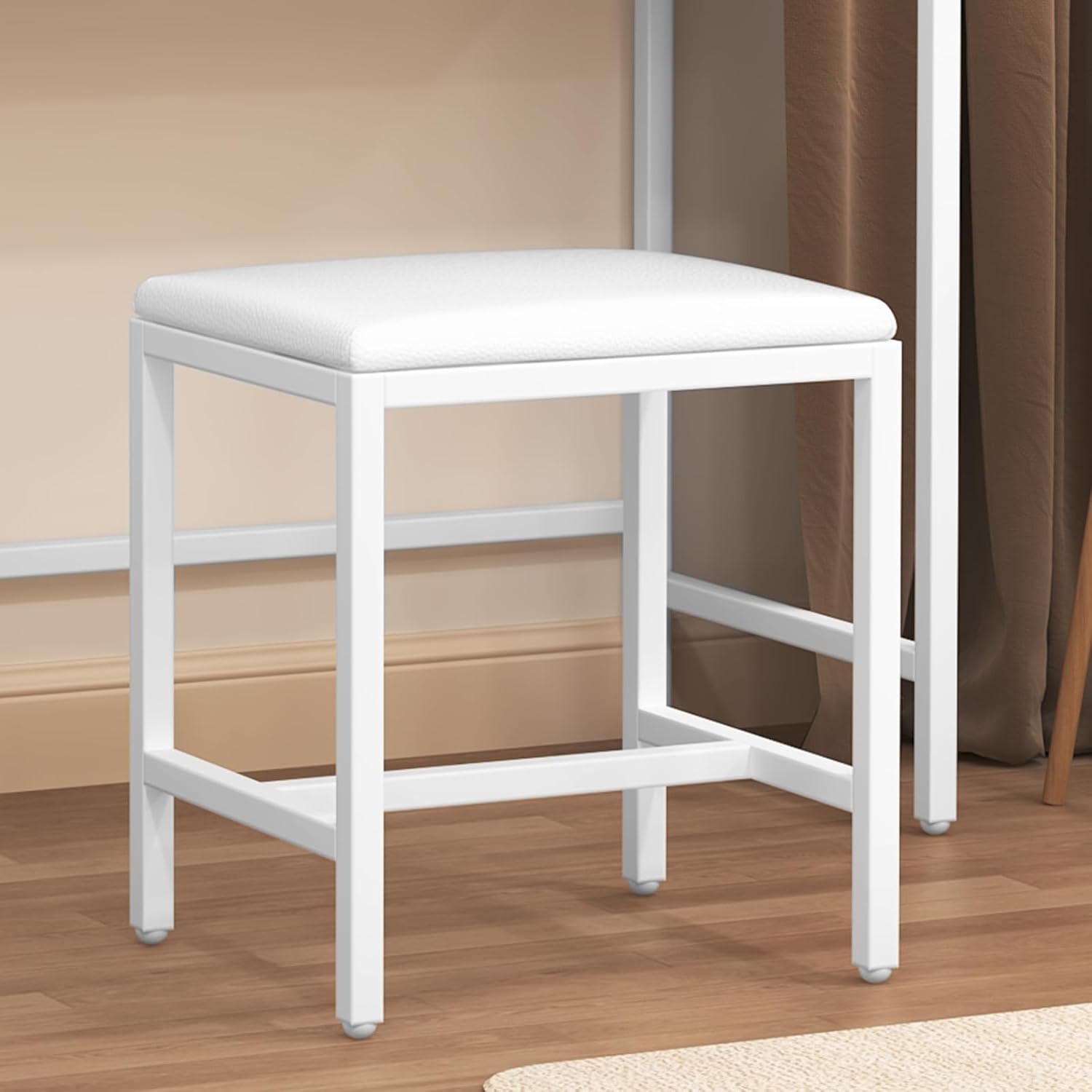 Vanity Desk with 2 Large Storage Drawers, Modern Makeup Vanity with Stool, Small Computer Desk for Bedroom, Office & Study, 80×90CM, White