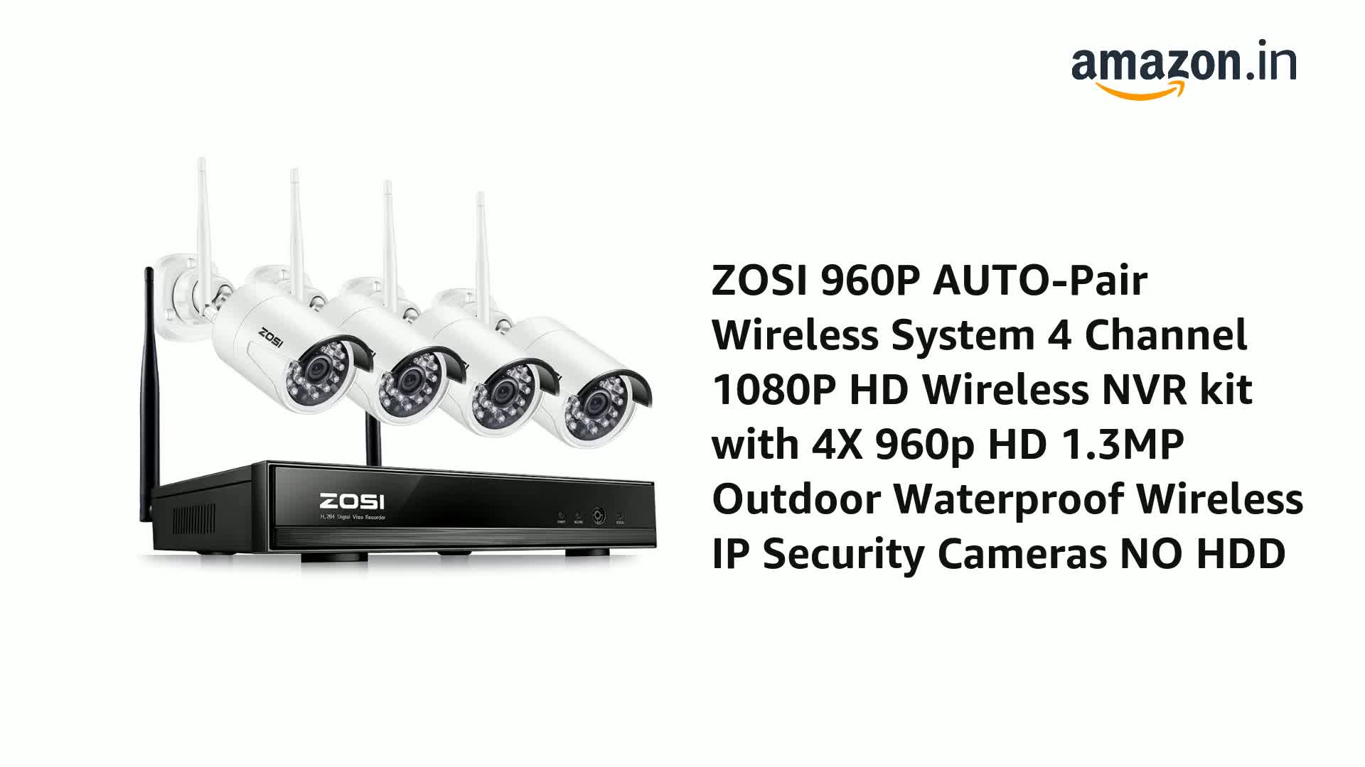 Watch ZOSI 960P AUTO-Pair Wireless System 4 Channel 1080P HD Wireless ...