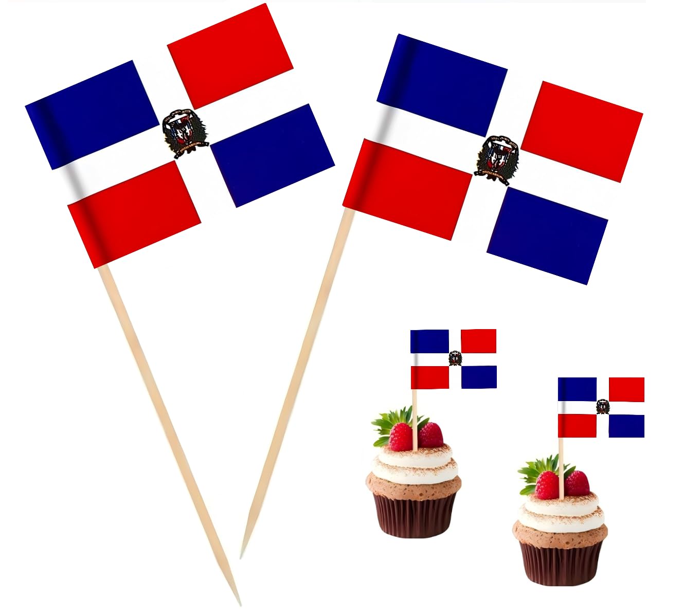100 Pcs Dominican Republic Toothpick Flag Dominican National Small Mini Cocktail Fruit Cupcakes Toppers Food Stick Flags Decorations ﻿