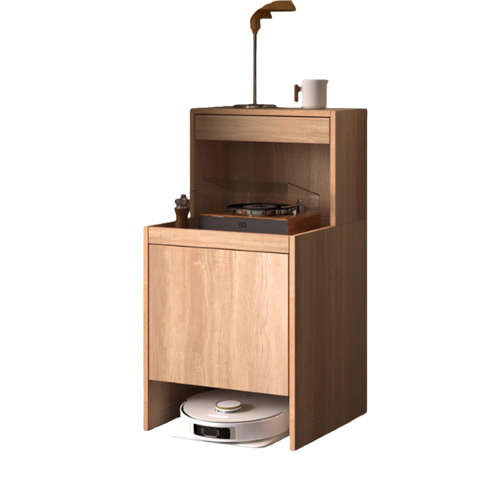 BHGFYXBS Walnut Robot Vacuum Sto Cabinet With Doors & Ders – Slish Side Table For Living Room & Home Office – Hidden Vacuum & Space Saver Solut,Wood Color,Wood Color