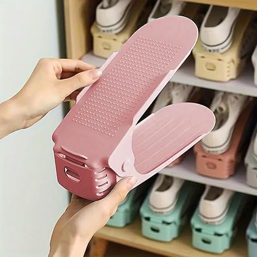 Miniatura 4 de Bibabala Organizador de ranuras para zapatos, paquete de 10 estantes ajustables para zapatos, almacenamiento que ahorra un 50%, soporte de doble