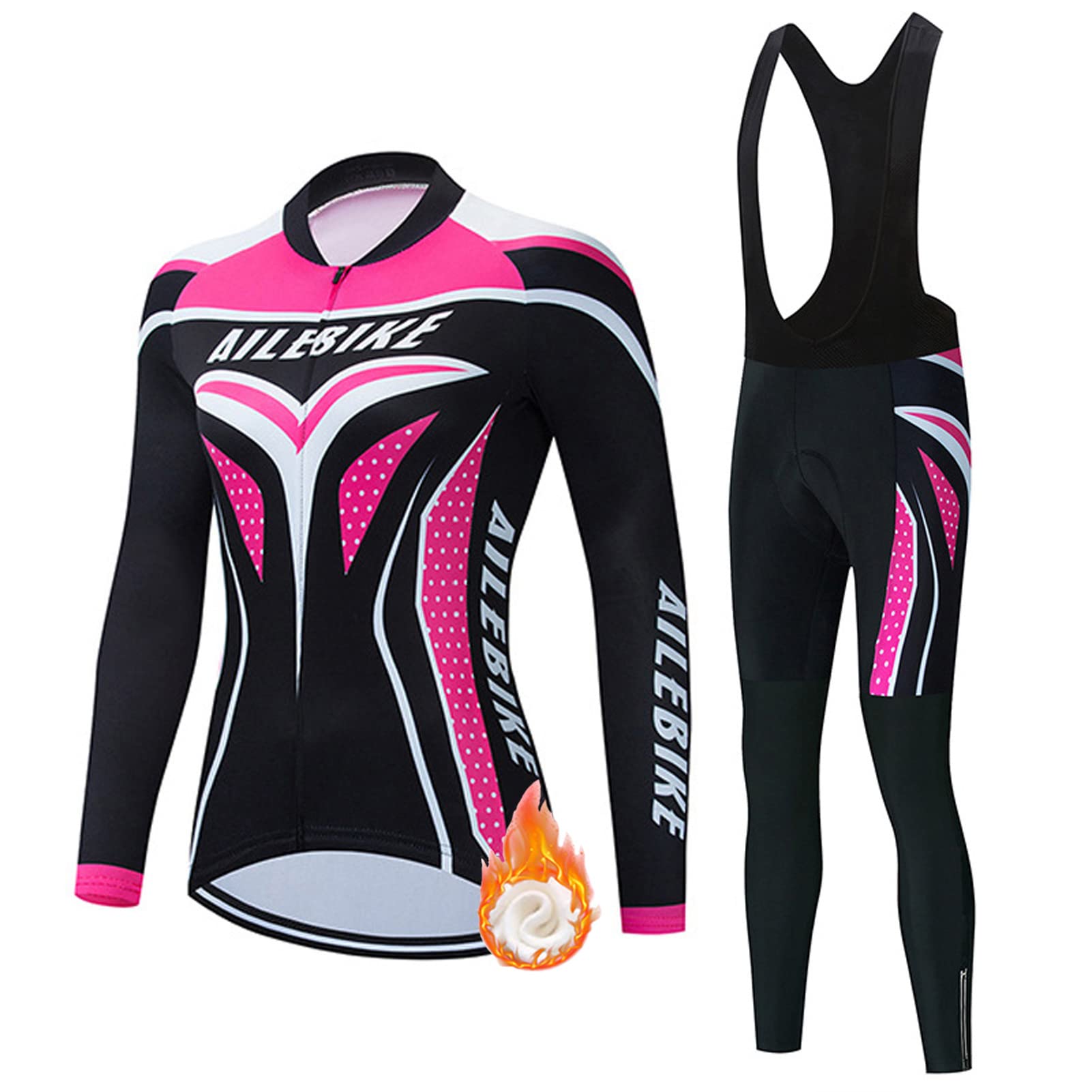 Completo Ciclismo Donna Invernale Maglia Ciclista Manica Lunga Abbigliamento MTB Bici,Tuta da Bicicletta Termico Vello Giacca e Pantaloni Salopette con 19D Imbottiti Gel,Jersey da Corsa Strada(1,2XL)