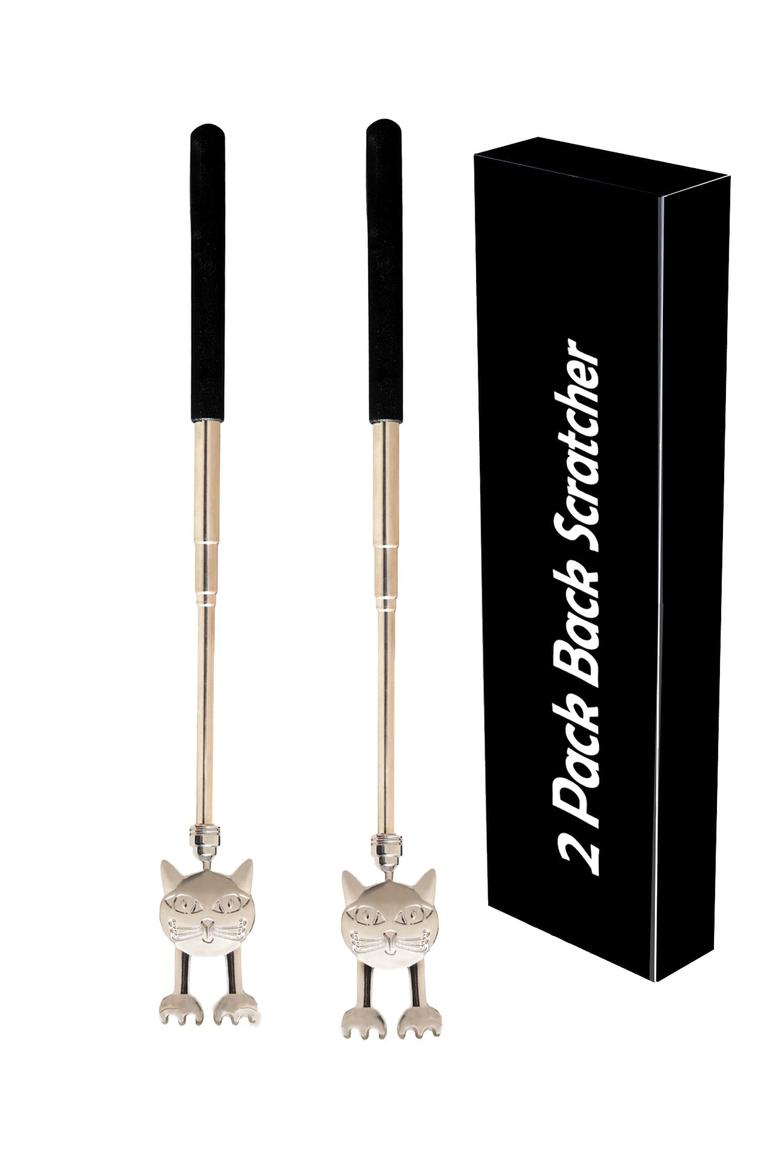 Gibaniza Telescoping Back Scratchers,2PCs Portable Metal Body Itching Assistant,Premium Extendable Back Scratcher Tool for Women Men Adults Kids (Black)