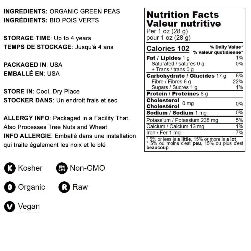 Miniatura 4 de Guisantes verdes orgánicos, 15 libras, sin OMG, secos, veganos, kosher, a granel. Fácil de cocinar. Gran fuente de proteínas, fibra, minerales