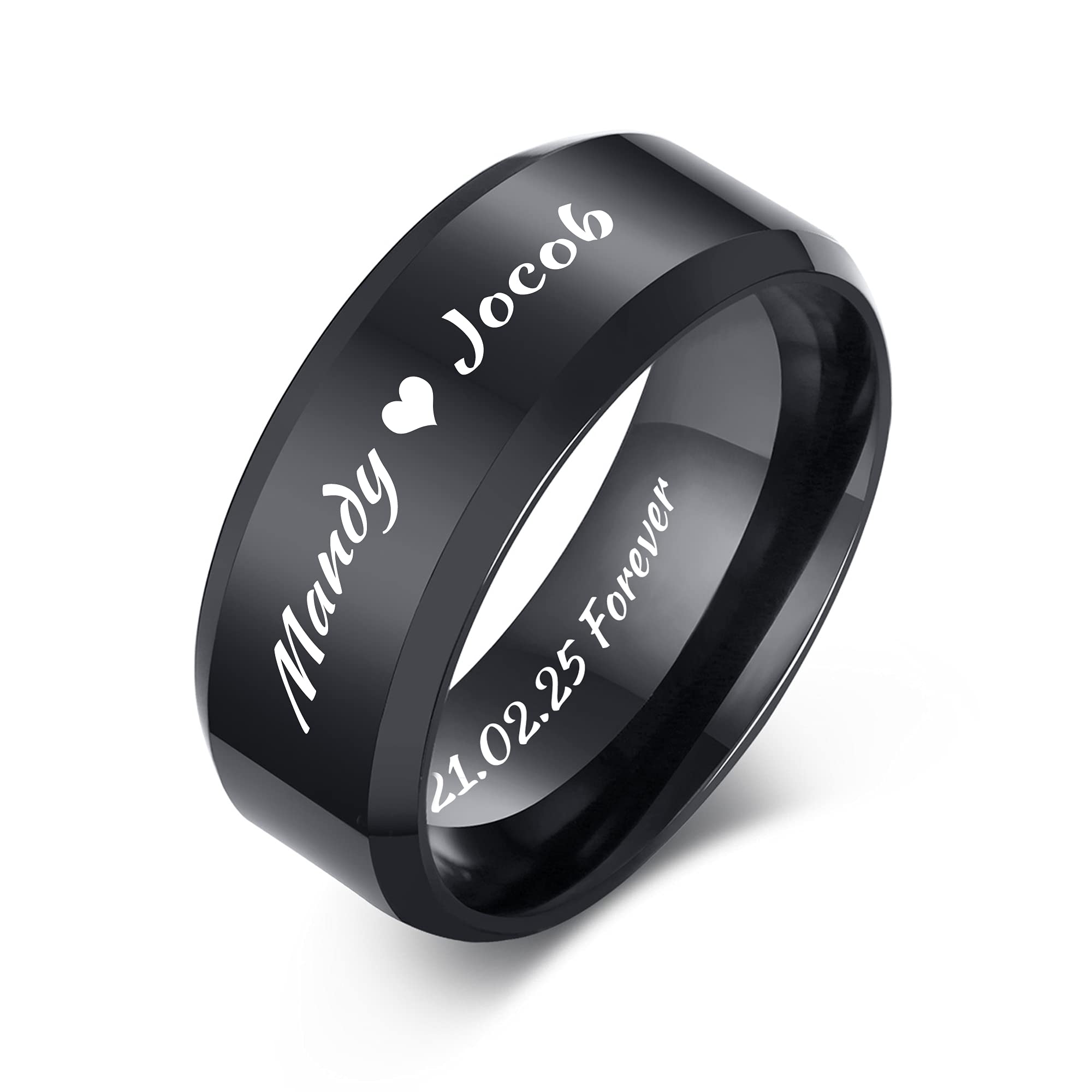 VNOX Customize Personalized Name Date Stainless Steel Simple Polished Finish Wedding Band Engagement Rings for Men Women,Size 6