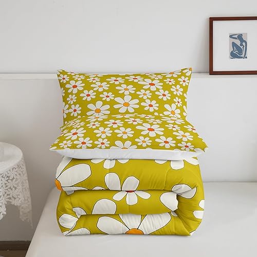 Miniatura 6 de Juego de ropa de cama de flores hippie tamaño King, juego de edredón floral retro de los años 70 para decoración de habitación para parejas, edredón