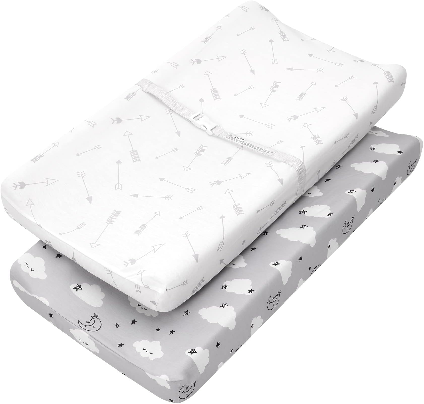 TILLYOU Changing Pad Cover Set in Soft Jersey Material - Fits 32"/34''x16 Contoured Pad for Babies, Clouds & Arrows