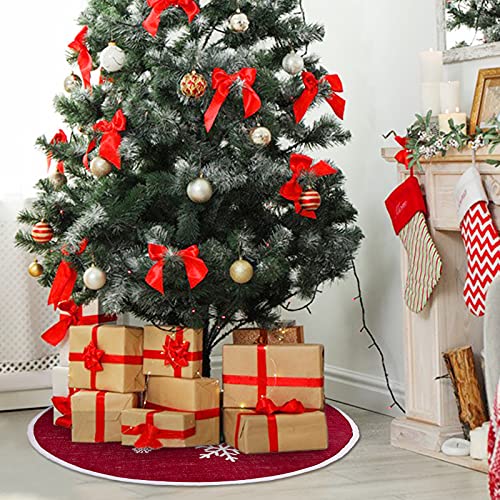 Macting Burlap Tree Skirt, 36 Inches Red Christmas Countryside Tree Skirt With White Snowflake Printed For Xmas, New Year, Holiday Indoor Outdoor Decoration #TOP6