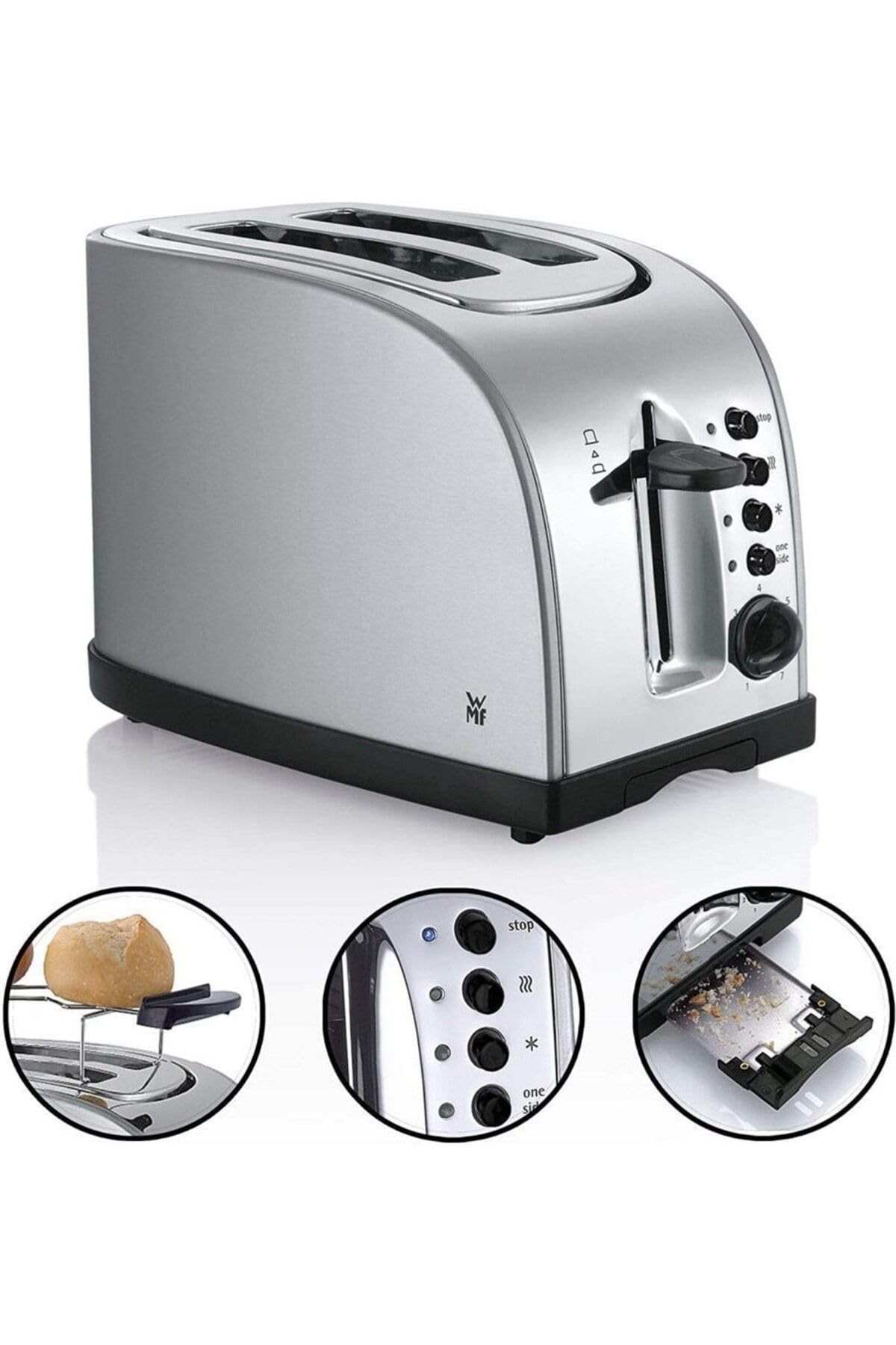 WMF Stelio - Tostadora, 980 W, Acero Inoxidable, 2 Ranuras, Cromargan Acero Inoxidable 18/10, Gris/Negro