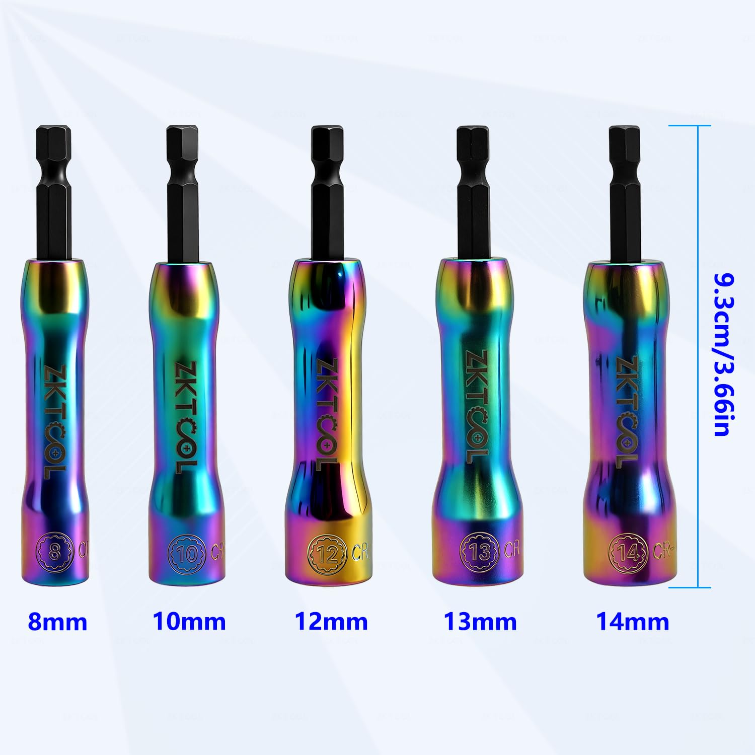 ZKTOOL 5 Pezzi Set di Bussole Magnetiche a Impatto | Adattatore per Bussola per Cacciavite con Attacco Esagonale da 1/4", Bussola da 8-14 mm con Molla Retrattile Integrata