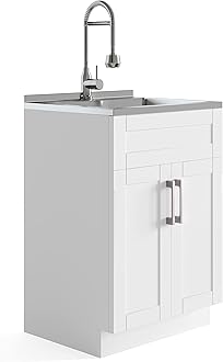 SIMPLIHOMEHennessy Contemporary 24 inch Deluxe Laundry Cabinet with Faucet and Stainless Steel Sink