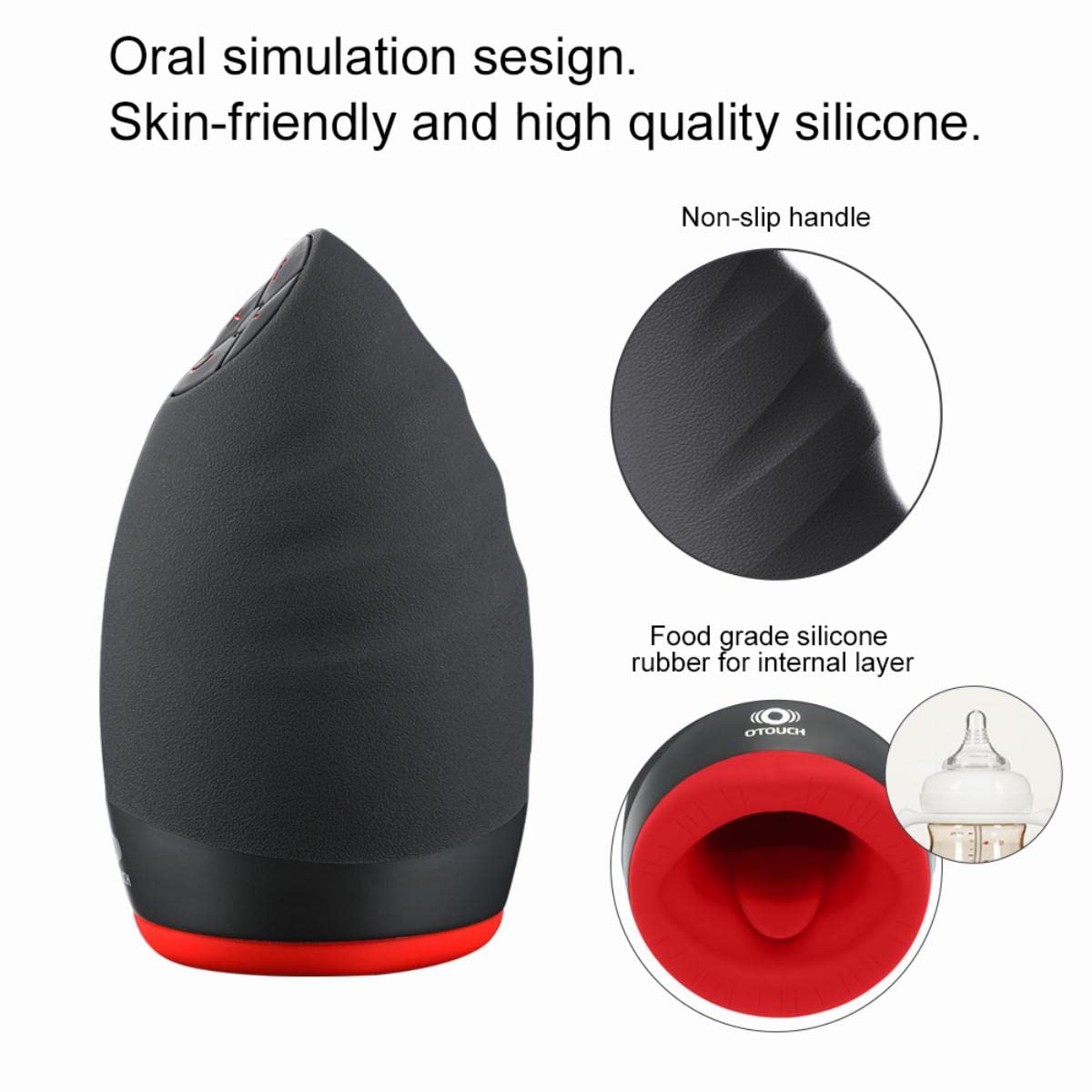 OTOUCH Chiven2 Masturbatore – Masturbatore Vibrante per Uomo con 6 Modalità – Creste e Borchie Stimolanti – Nero/Rosso
