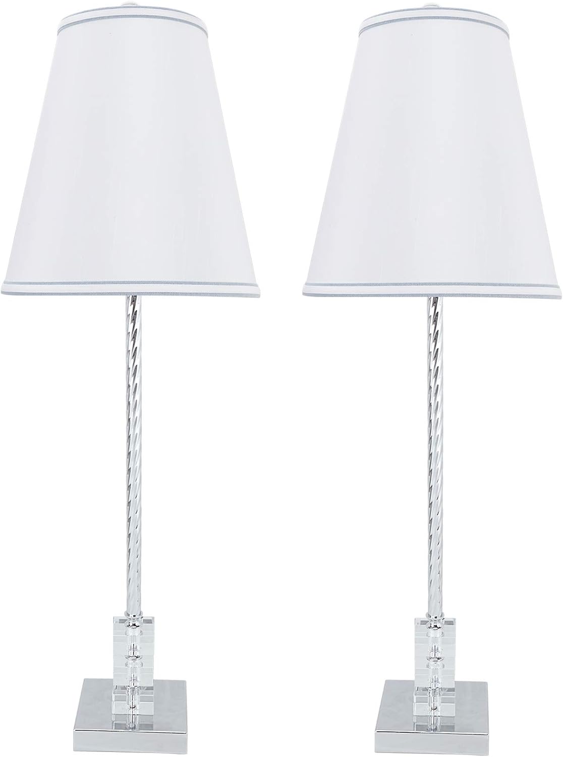 Aspen Creative 40156-12, Two Pack Set – 30" High Transitional Metal & Crystal Table Lamp, Chrome Finish and Hardback Empire Shaped Lamp Shade in Off White, 10" Wide