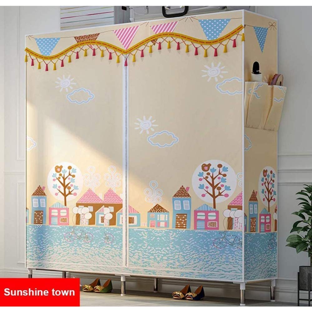 Canvas-Kleiderschränke Stoffschränke mit 2 Kleiderstangen, 4 Regalen für Schlafzimmer, Wohnzimmer, einfach zu montieren,A