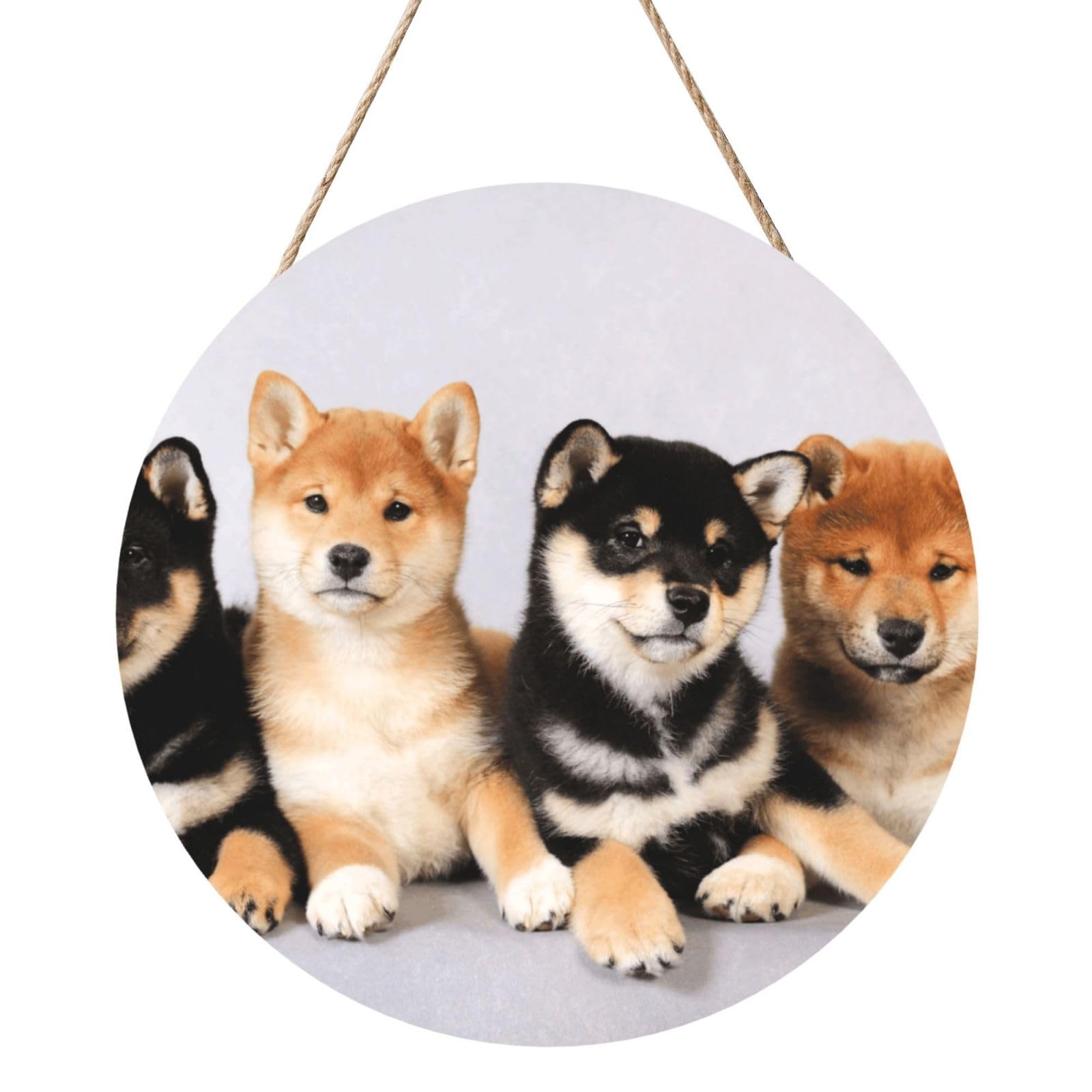 InOmak Dog Pattern Shiba Inu Shibaken Dog Cute, Round Wood Panel Painting 12 in, Wall Hanging Painting For Home
