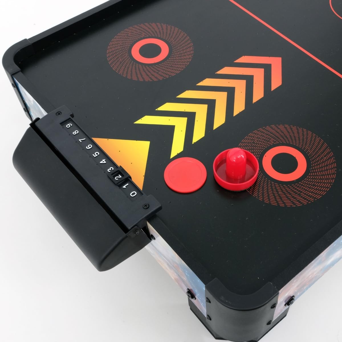 Airhockeytisch für Kinder ab 6 Jahre, Airhockey Game für Tisch mit Gebläse/Motor, Air Hockey Table Top Tischauflage für 2 Spieler inkl. 4x Pusher, 4x Pucks, Torzähler, Zero-G Battle 102x52x20 cm