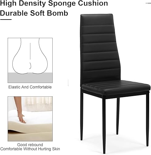 Miniatura 3 de Juego de 4 sillas de comedor tapizadas, modernas, de piel sintética, con respaldo alto, asiento acolchado y patas de metal para restaurantecafetería