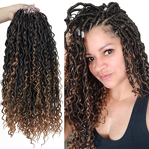 Curly Faux Locs Crochet Hair, 18 Zoll Pre-looped Goddess Locs Häkelhaar, Faux Locs Wellig Curly Faux Locs Böhmische Häkelzöpfe (T27, 45,7 cm) Cover