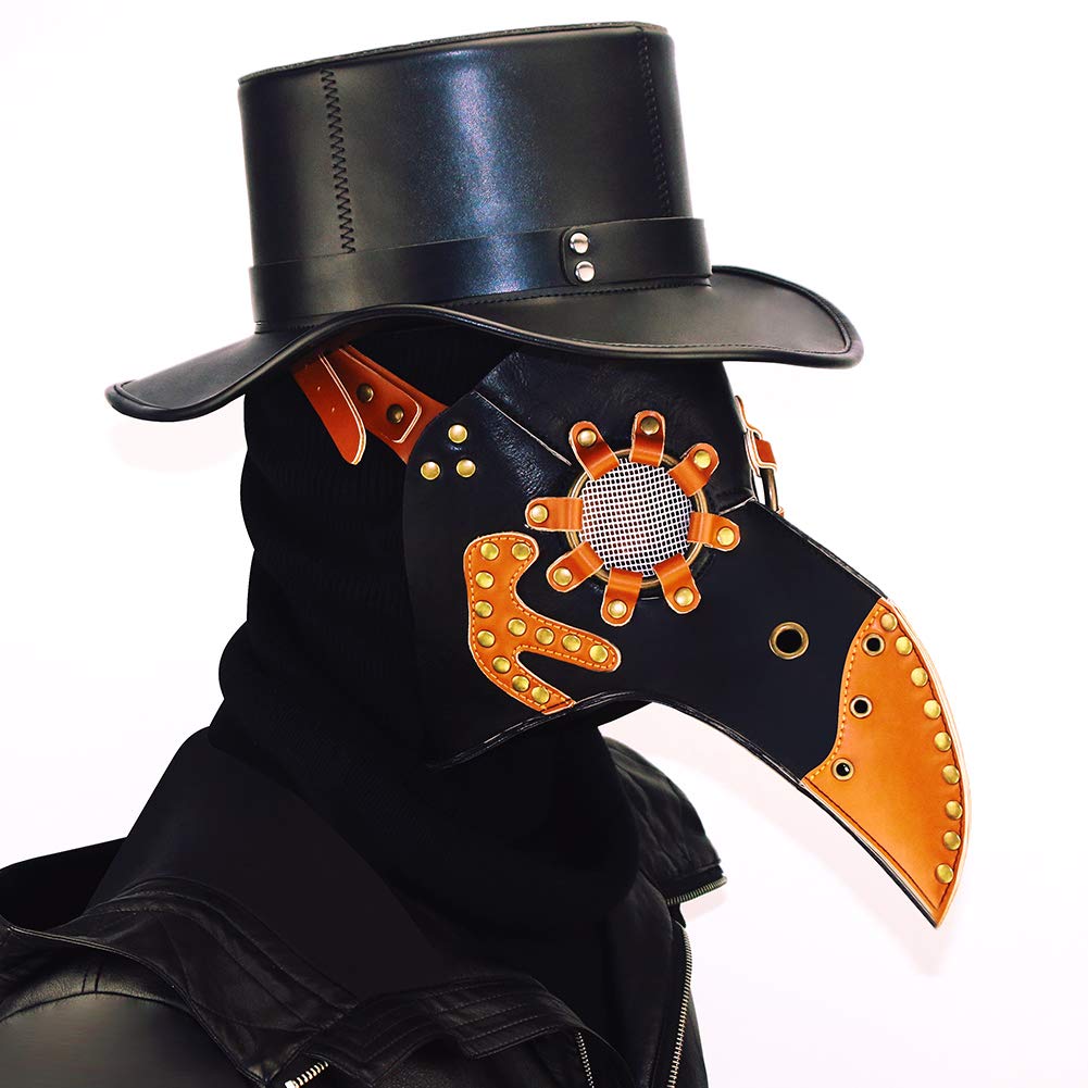 Dajingkj Plague Doctor Mask Steampunk PU Leather Long Nose Bird Beak Half Plague Mask Adjustable Scary Halloween Mask Costumes Props