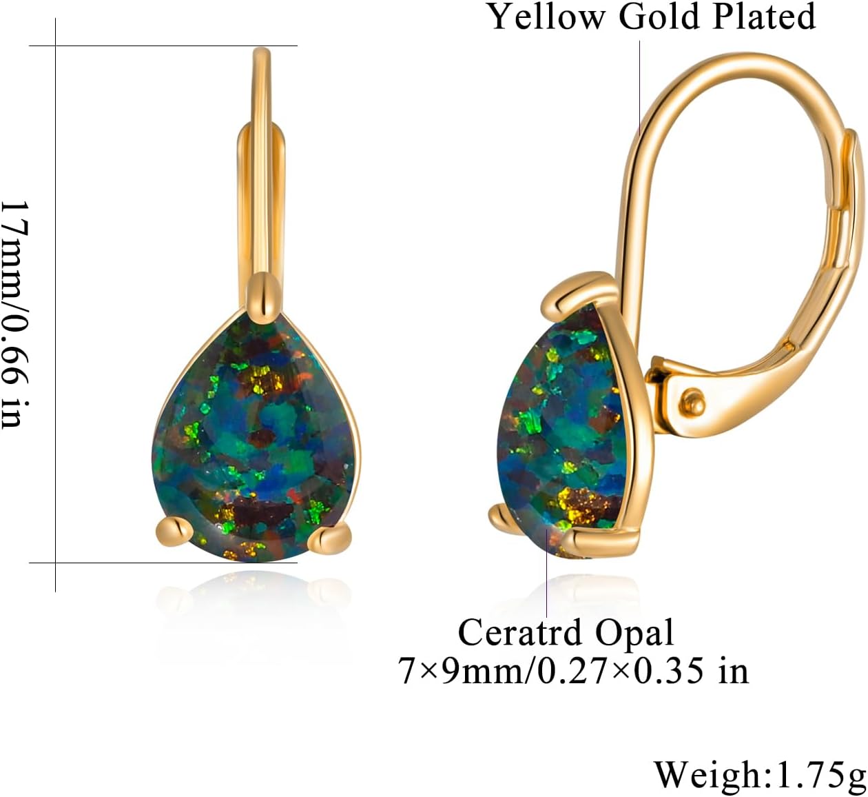 CiNily Opal Teardrop Earrings for Women Girls Hypoallergenic 14K Withe Gold Plated Dainty Opal Drop Earrings Leverback Dangle Earrings Jewelry for Sensitive Ears Mothers Gifts - Image 3