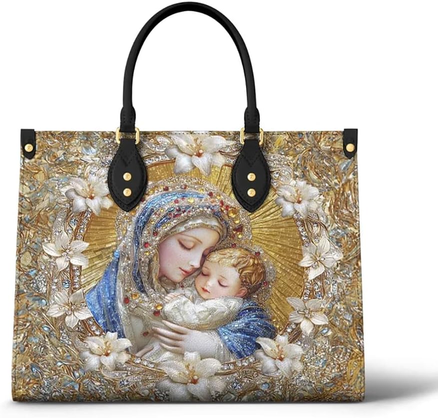 Virgin Mary Leather Handbag For Women Vintage Virgen de Guadalupe Purse Chic Satchel Bag Our Lady of Guadalupe Catholic Gift